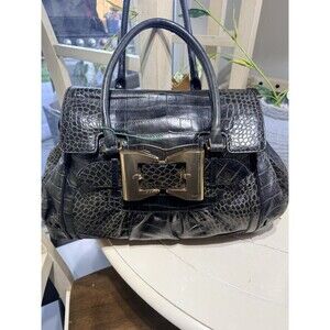 AUTHENTIC Gucci DIALUX Queen Bow Black Leather Handbag Top Handle Satchel Large